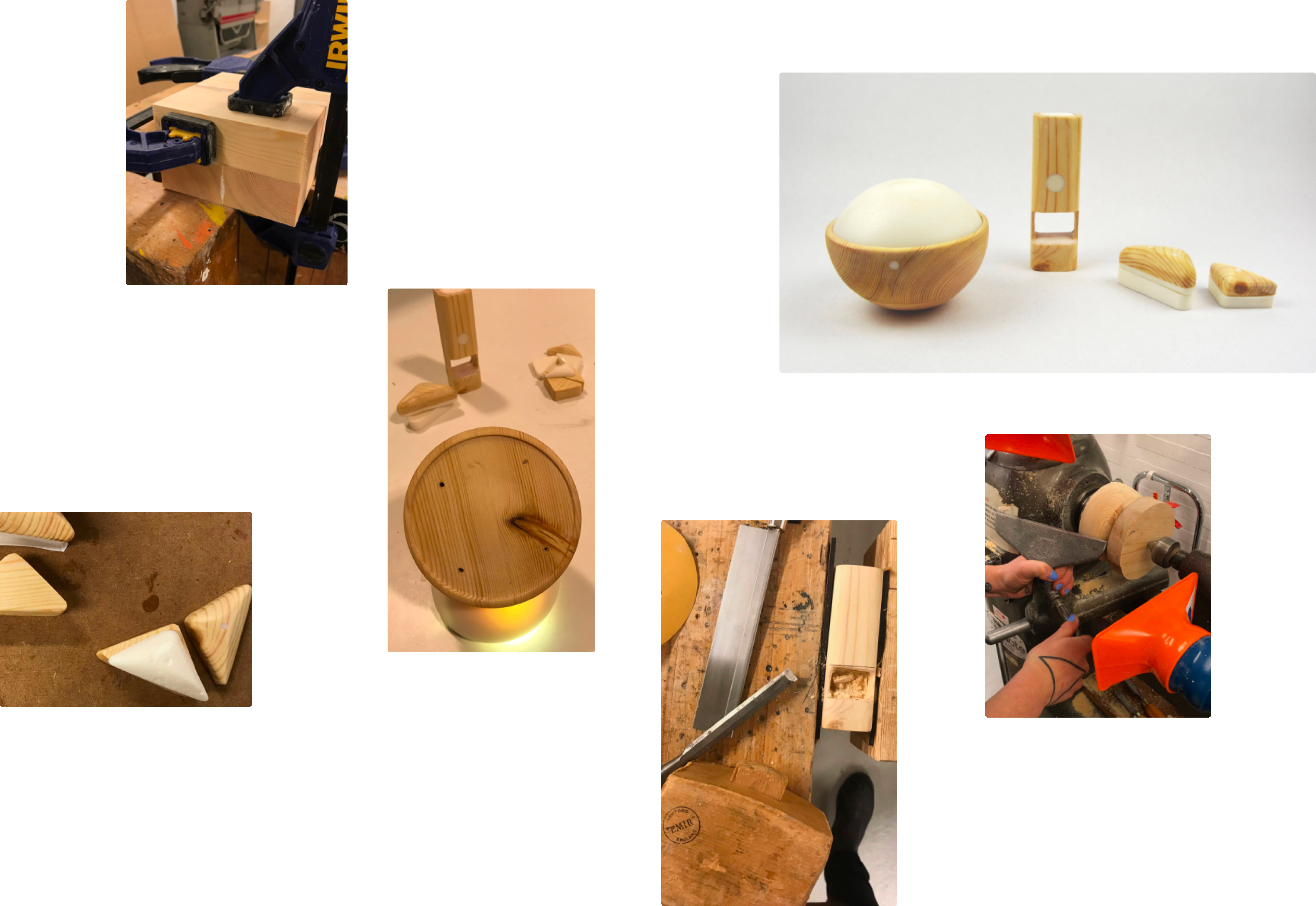 Final device set — wood and resin prototypes